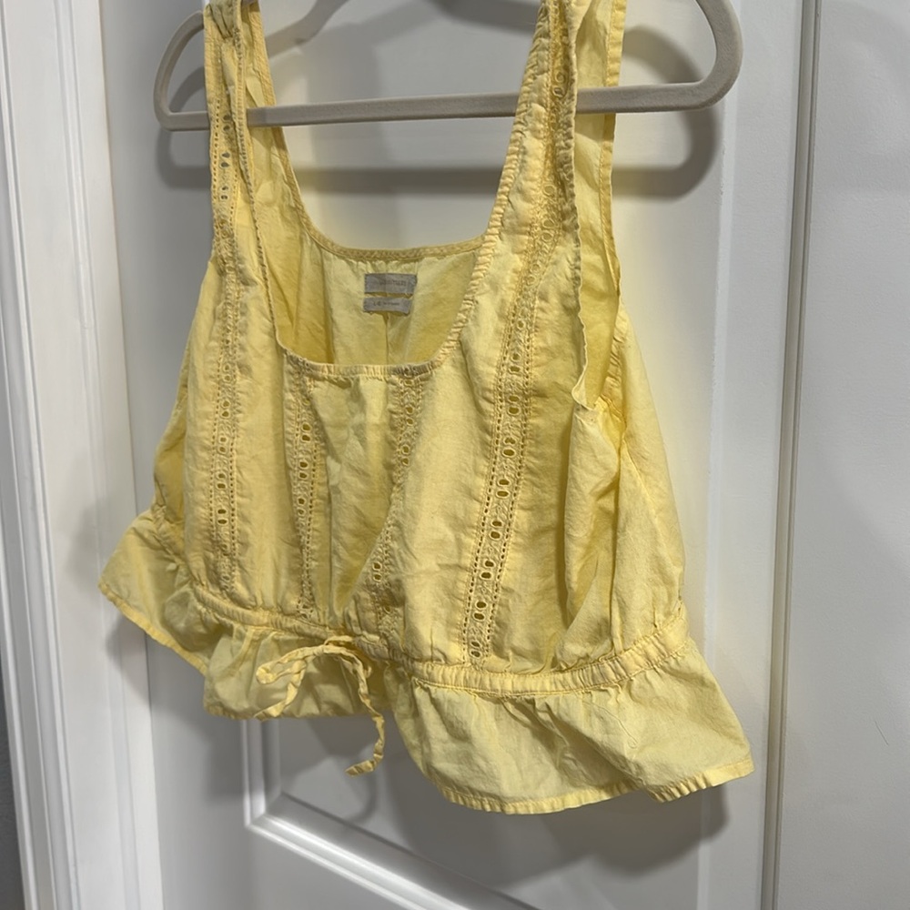 Urban Outfitters Yellow Ruffle Tie Waist Eyelet Top - Picture 4 of 6